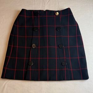 LOFT Petite Women's Black Red Plaid Mini Skirt Button Accents Size 00P